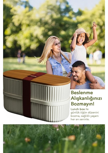Bambu Kapaklı Lunch Box Kahvaltılık Saklama Kabı Large Bölmeli