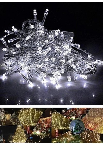 100 Ledli 8 Fonksiyonlu 10 Metre LED Aydınlatma Dekor Lambası (Beyaz)