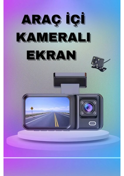 1080P 3 Lensli Wifi Araç Içi Kameralı Ekran Dvr Kaydedici Gece Görüşlü