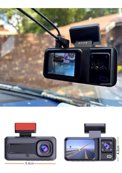 1080P 3 Lensli Wifi Araç Içi Kameralı Ekran Dvr Kaydedici Gece Görüşlü modelleri