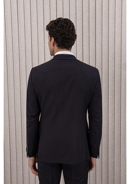 Erkek Likralı Slim Fit Sivri Yaka Yelekli Takım Elbise