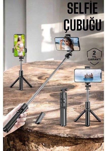 Kumandalı Tripod Telefon Tutucu Selfie Çubuğu 360 Derece Dönebilen