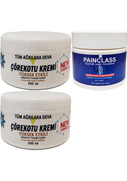 2 Adet Çörek Otu Kremi Xl Box Büyük Boy White 200 ml + 150 ml Painclass Kuyruk Yağı Kremi / Diz Dirsek Iskelet Sırt Bel Kas Agrilarina Masaj