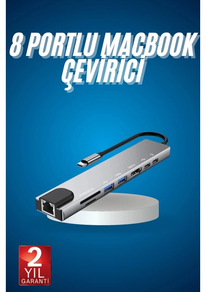 8 Port Çoklayıcı Macbook ile Uyumlu Çoğaltıcı Type-C Dönüştürücü Tf Sd Kart