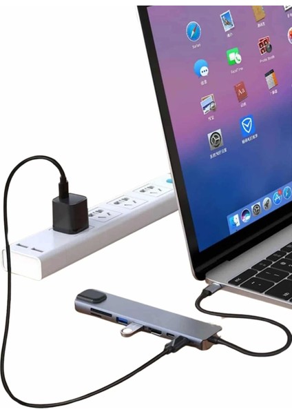 8 Port Çoklayıcı Macbook ile Uyumlu Çoğaltıcı Type-C Dönüştürücü Tf Sd Kart