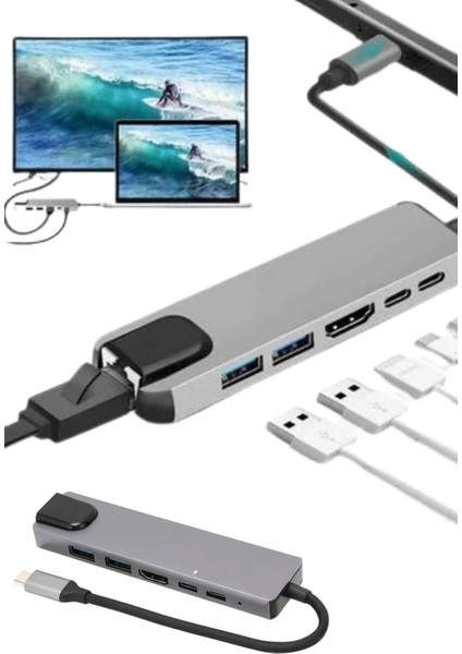 USB Type-C Hub Dönüştürücü Çevirici Çoklayıcı Macbook Çevirici 8 Portlu