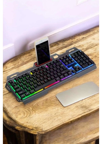 Q Klavye Rgb Işıklı Klavye ve Mouse Seti Kablolu Mouse Hediyeliş