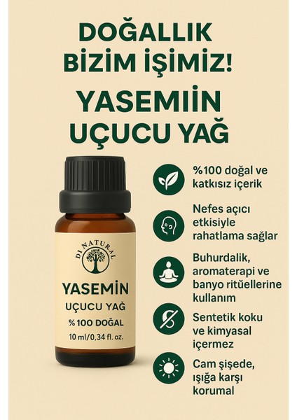 Yasemin Esansiyel Uçucu Koku Yağı Difüzör Esansı Buhurdanlık Yağı Aromaterapi Yağı 10ML