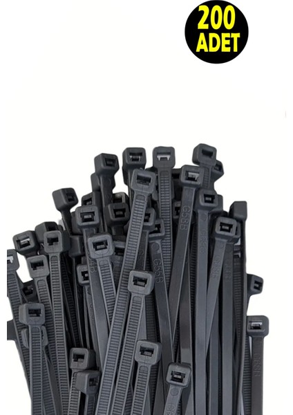 200 Adet Siyah Elektrik Kablosu Kablo Bağı Klips Plastik Kelepçe Cırt Cırt Kelepçe 25 Cm-3.6 mm