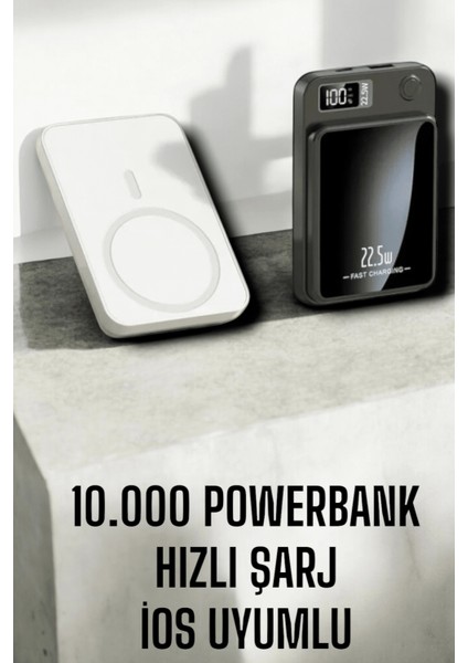 22.5W Magsafe Kablosuz Şarjlı Powerbank Dijital Ekran ve Hızlı Şarj