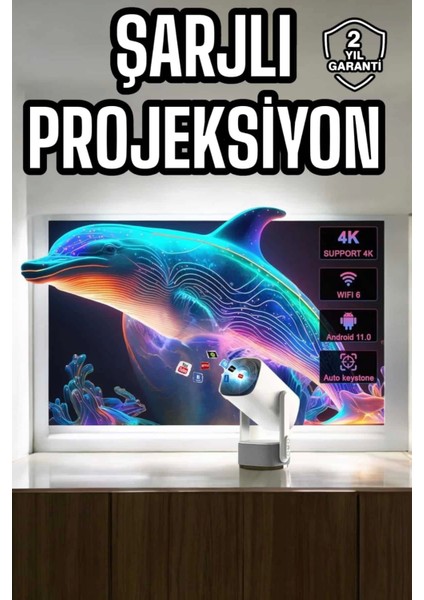 Taşınabilir Sinema Oyun Projektörü Akıllı Projeksiyon Android 11