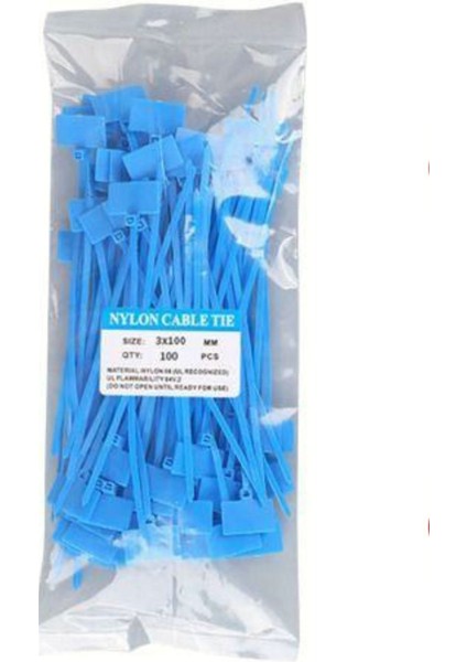 100 Adet Mavi Etiketli Elektrik Kablosu Kablo Bağı Klips Plastik Kelepçe -Cırt Cırt Kelepçe 100X3MM