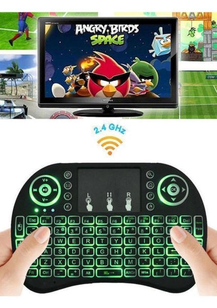 Kablosuz Türkçe Q Klavye Rgb Işıklı Televizyon Ps3 Dokunmatik Mouse