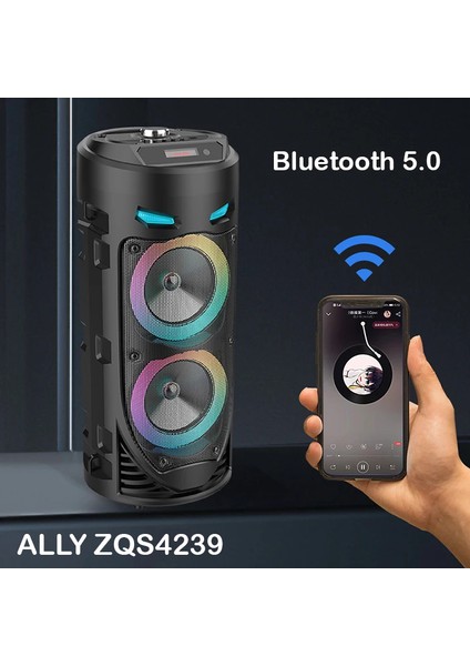 Ally ZQS4239 Mikrofonlu Taşınabilir Dev Speaker LED Işıklı Bluetooth Hoparlör - TGZ5800-8383