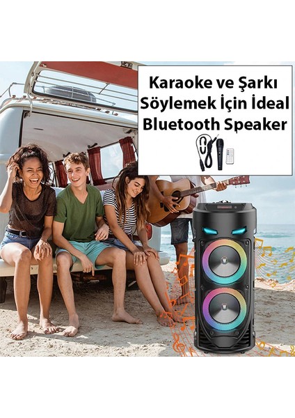Ally ZQS4239 Mikrofonlu Taşınabilir Dev Speaker LED Işıklı Bluetooth Hoparlör - TGZ5800-8383