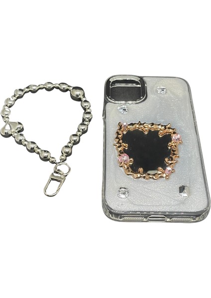 Apple 16 Pro Max Boncuklu El Geçmeli Aynalı Silikon Kılıf