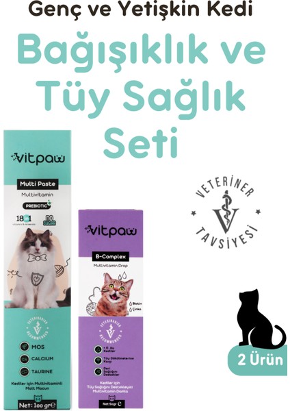 Kediler Için Vücut Direnci ve Tüy Sağlık Seti (Multi Paste ve B+ Complex Damla)