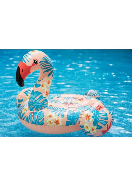 Tropikal Flamingo Binici - Şişme Çiçekli Flamingo Binici - Deniz Çiçekli Flamingo - Havuz Flamingo Binici 142X137X97 Cm.