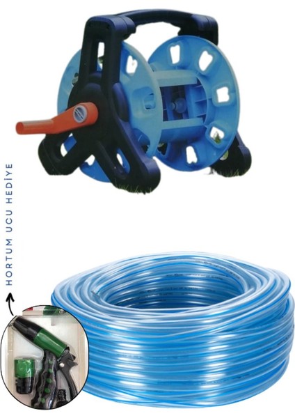 TF6230 Hortum Makarası, Şeffaf Silikonlu Hortum 1/2" 10 Metre ve 2 Fonk. Uç
