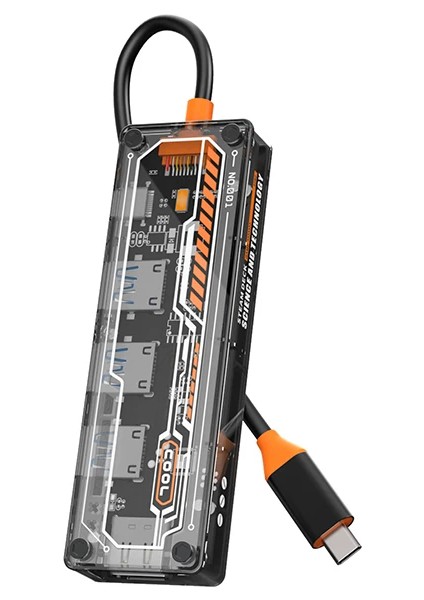Ally 5in1 Type-C To Usb3.0 *4 + Type-C Çoğaltıcı Transparan HUB-(5775) - TGZ2999-5553
