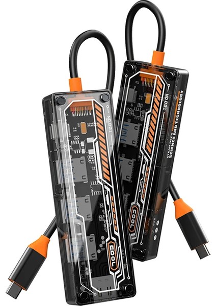 Ally 5in1 Type-C To Usb3.0 *4 + Type-C Çoğaltıcı Transparan HUB-(5775) - TGZ2999-5553