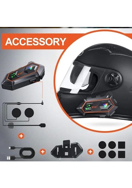 Y20 2x 1000M Telsiz Mesafeli 2 Kişi Bağlantılı Bluetooth Kask Kulaklık Fenerli - TGZ3892-4550