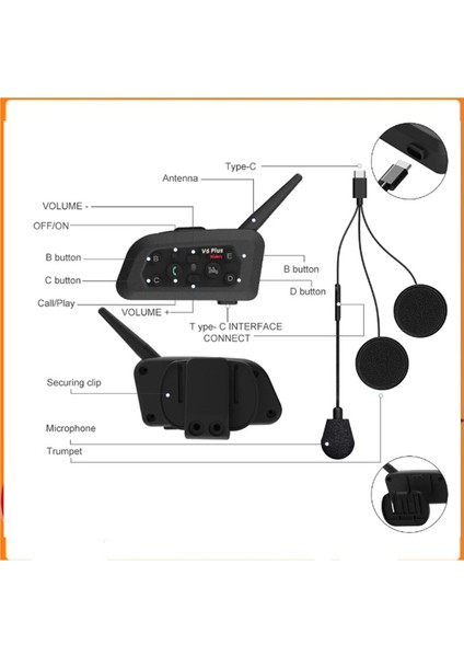 V6 Plus Motorsiklet Kaskı Intercom Su Geçirmez 1200 M - TGZ4683-1492