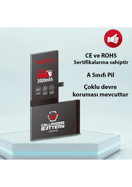 Wolg iPhone Xs 3000 Mah Yüksek Kapasiteli Pil BATARYA-(5775) - TGZ6265-3497 modelleri