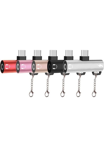 Anahtarlık USB Type C 3.5mm Kulaklık ve Şarj Dönüştürücü Başlık Adaptör- - TGZ4544-1507