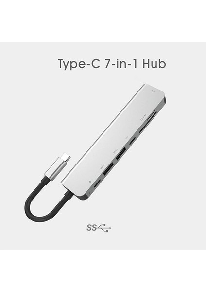 Ally USB (Type-C To 7in1 Hdtv 2xusb+Pd) Sd&amp;tf Okuyucu Hub Adaptör Çoklayıcı- - TGZ9660-5834