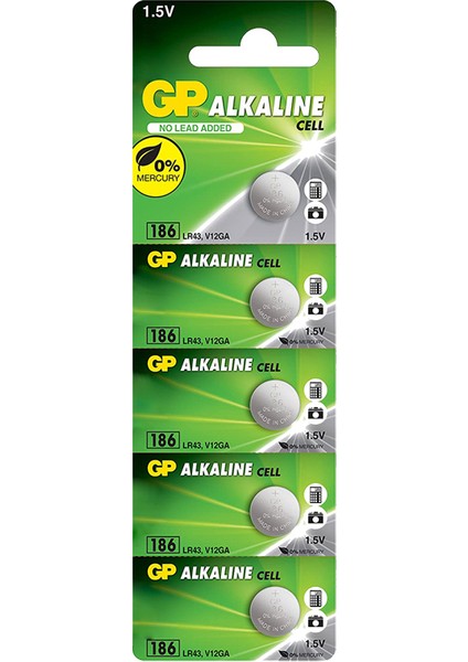 Gp 186 LR43 Alkalin 1.5V Düğme Pil ( (186F-2C5) 5li Paket (4767) - TGZ6752-7191