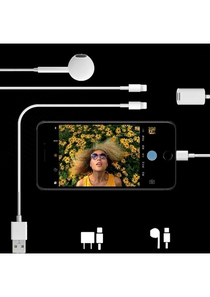 Y Cable Iphone 14-13-12 11 Lightning Kulaklık +Şarj USB ADAPTÖRÜ-(5775) - TGZ2376-3119