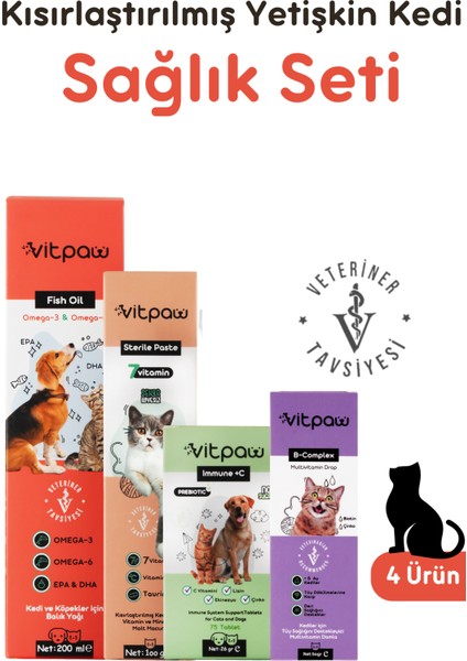 Kısırlaştırılmış Yetişkin Kedi Sağlık Seti (Sterile Paste, Fish Oil, B+ Complex, Immune C+)