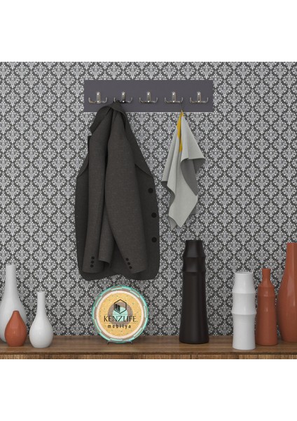 Kenzlife Askılık Tokadi Mat Gri Renk Suntalam 5 Adet Metal Krom Renk Portmanto