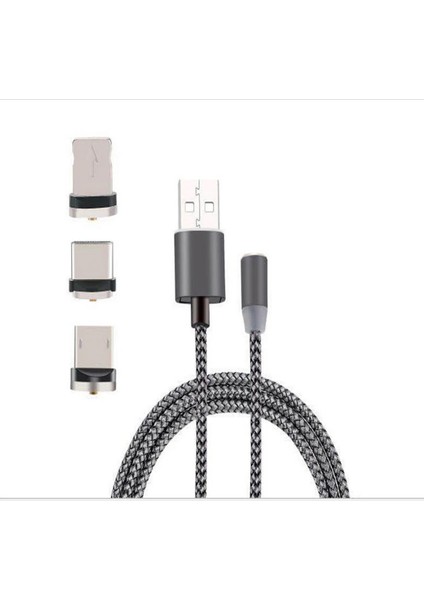 Iphone Type-C Android 3 Yuvarlak Başlık Manyetik Şarj USB KABLOSU-(5775) - TGZ7926-5439 fiyatları