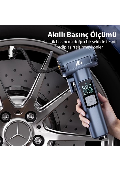Ally ST-5530 Dijital Şarjlı Araç Lastik Hava Şişirme Pompası Powerbank Pencer - TGZ3281-5785