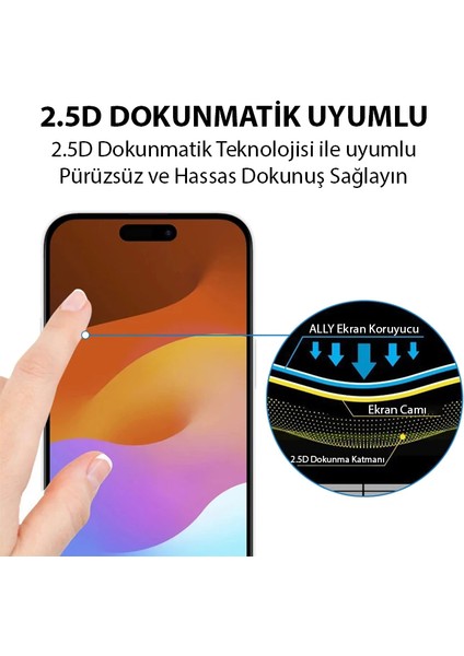 Ally iPhone 15 Full Glue Tempered Kırılmaz Cam Ekran KORUYUCU-(5775) - TGZ2304-1457