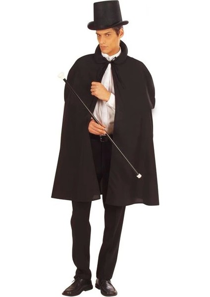 Siyah Sihirbaz Pelerini 120 cm ve Sihirbaz Şapkası 12 cm Yetişkin Boy - TGZ2661-5794