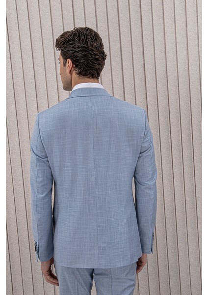 Erkek Slim Fit Sivri Yaka Yelekli Takım Elbise