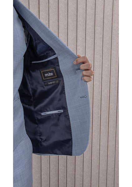 Erkek Slim Fit Sivri Yaka Yelekli Takım Elbise