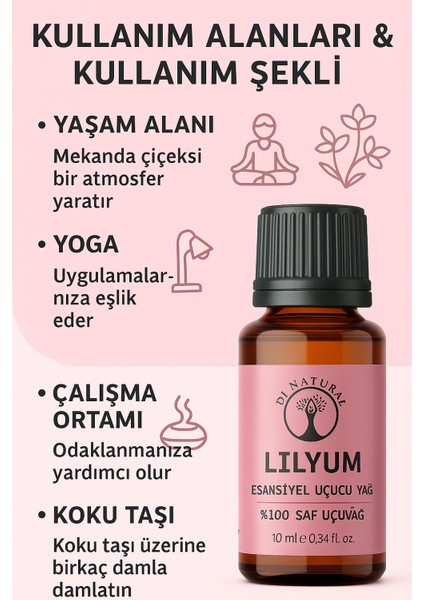 Lilyum Uçucu Yağ %100 Saf Doğal Esans Buhurdanlık Difüzör Oda Esansı 10 ml