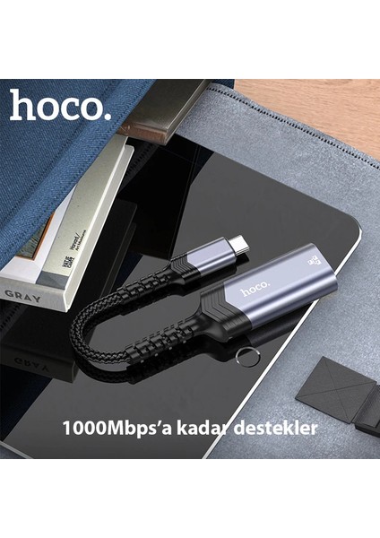 Hoco UA26 Type-C Otg RJ45 Internet Adaptörü Dönüştürücü 1000 MBPS-(5775) - TGZ2000-9175