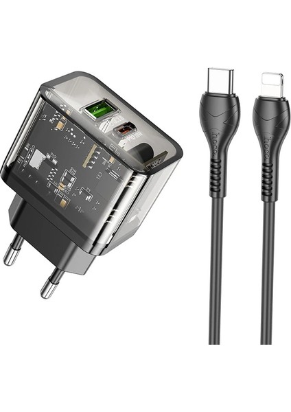 Hoco N34 PD20W Usb+Type-C + iPhone Lightning Kablo Hızlı Şarj Adaptör SETI-(5775 - TGZ9982-4702