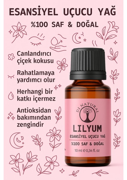 Lilyum Uçucu Yağ %100 Saf Doğal Esans Buhurdanlık Difüzör Oda Esansı 10 ml
