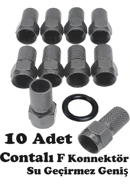 Contalı F Konnektör Rg6/u6 22 mm (10 Adet) Geniş Su Geçirmez Paslanmaz