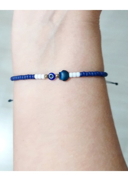 Lacivert Hematit Deniz Kabuğu Nazar ve Miyuki Round Boncuklu Unisex Bileklik fırsatları