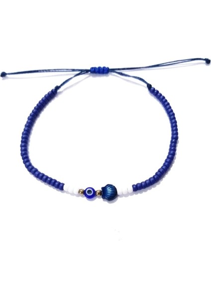 Lacivert Hematit Deniz Kabuğu Nazar ve Miyuki Round Boncuklu Unisex Bileklik
