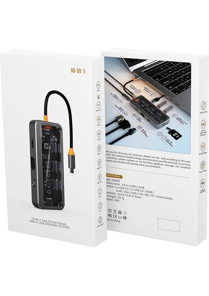 Ally SW1V-PRO Type-C To Usb3.0 3ADET+ 3.5mm+ Hdmı+ Vga+ Sd + Tf + Ethernet Çoğalt? - TGZ9185-9688
