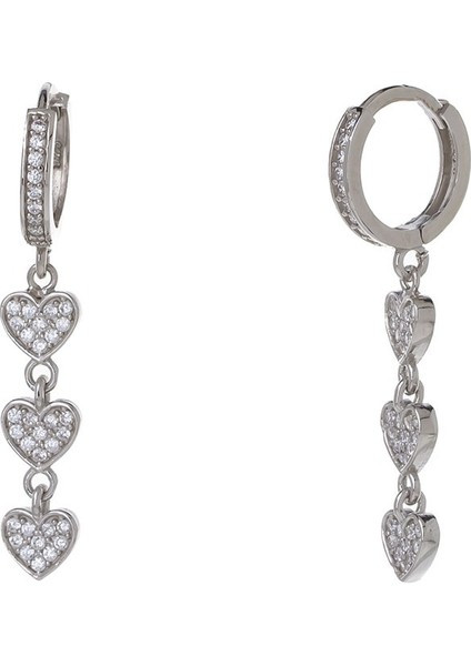 3'lü Kalp Model 925 Ayar Gümüş Zirkon Taşlı Kadın Küpe