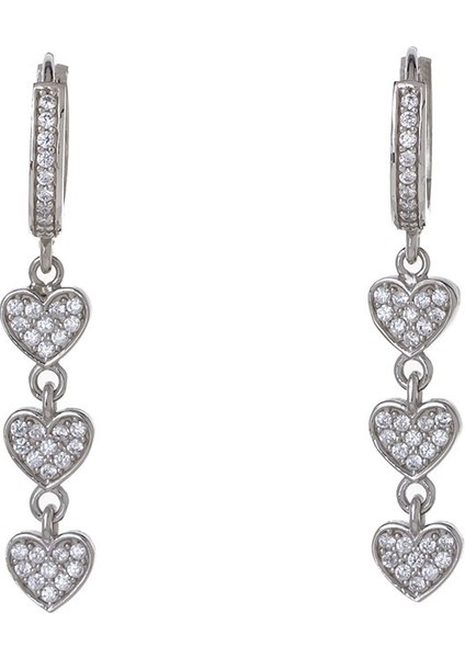 3'lü Kalp Model 925 Ayar Gümüş Zirkon Taşlı Kadın Küpe fiyatları